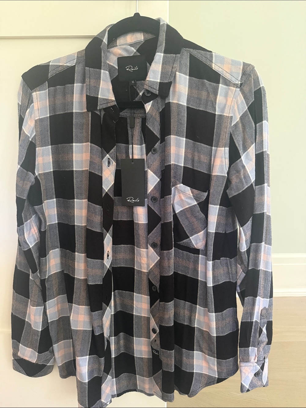 Rails women’s  Plaid Button-Up Shirt in Black and Light Pink